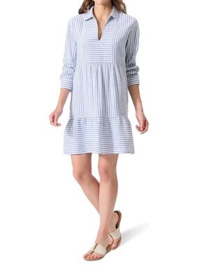 Tommy Bahama St Lucia Stripe Tunic Dress XL Blue White Beach Cover-Up Costal